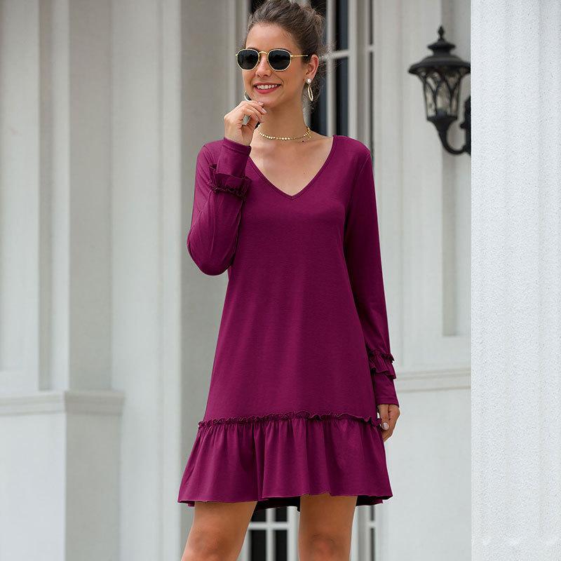 V Neck Ruffle Hem Dress