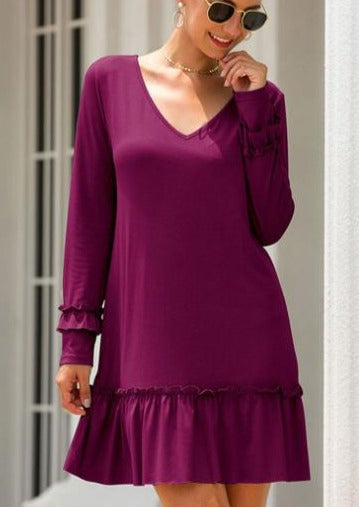 V Neck Ruffle Hem Dress