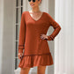 V Neck Ruffle Hem Dress