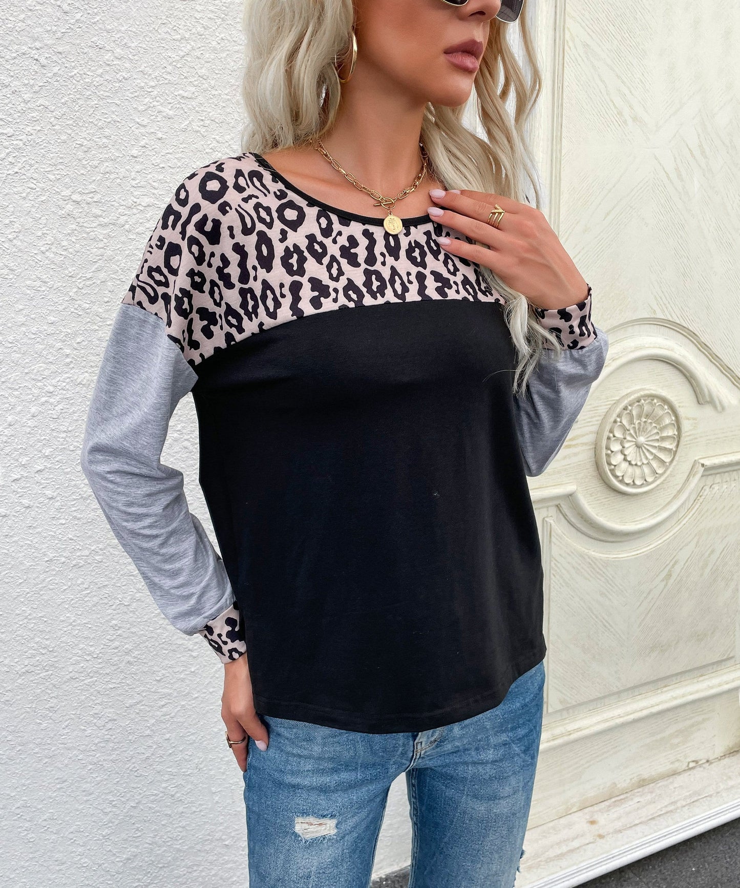 Color Block Leopard Light Sweater