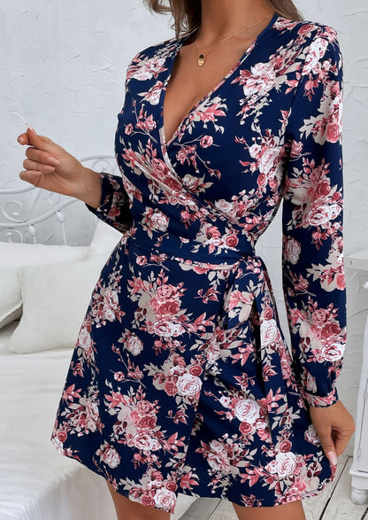 Plunge Neck Floral Print Dress