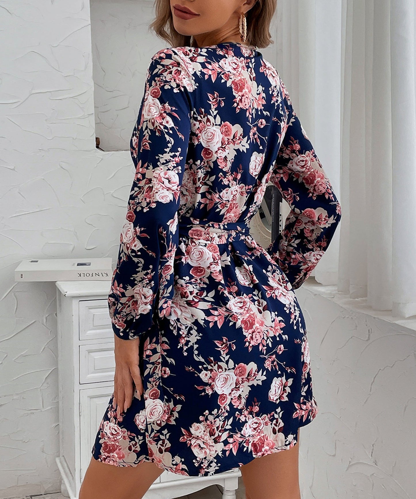 Plunge Neck Floral Print Dress