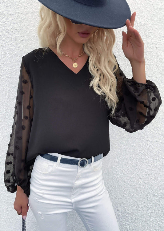 Clip Dot Sheer Sleeve Blouse