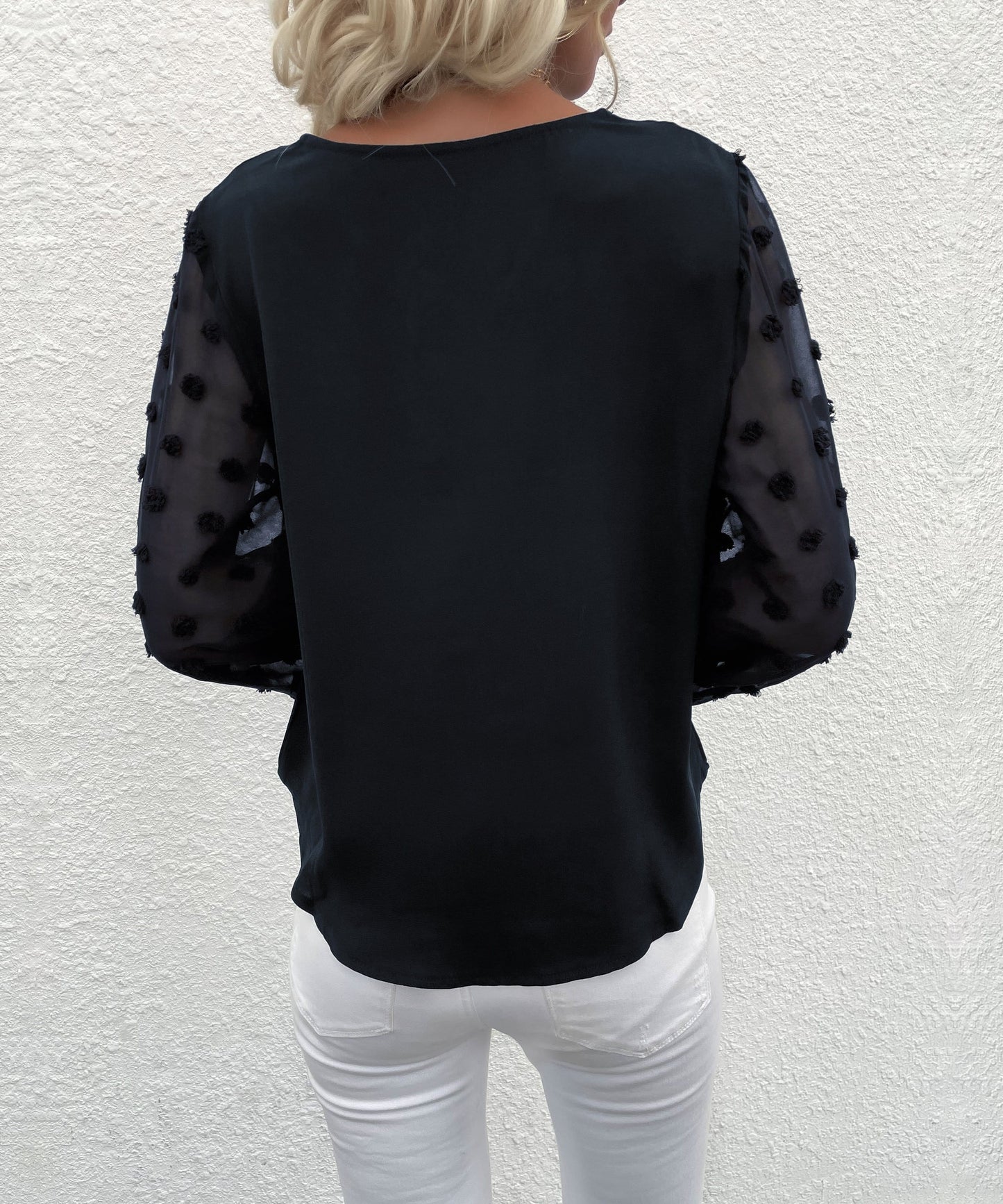 Clip Dot Sheer Sleeve Blouse