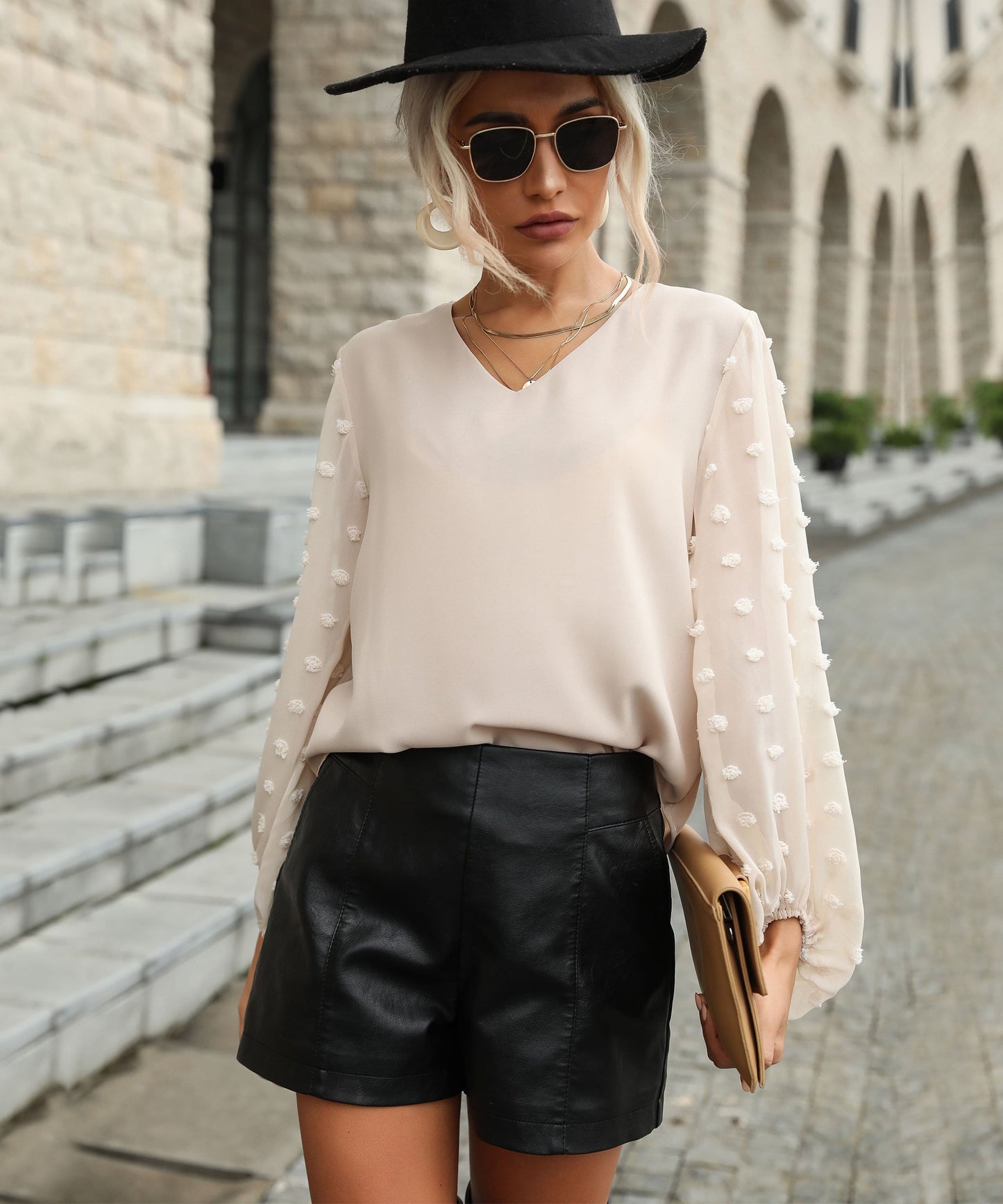 Clip Dot Sheer Sleeve Blouse