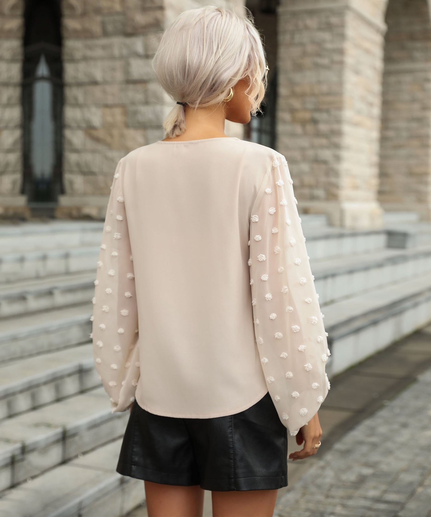 Clip Dot Sheer Sleeve Blouse