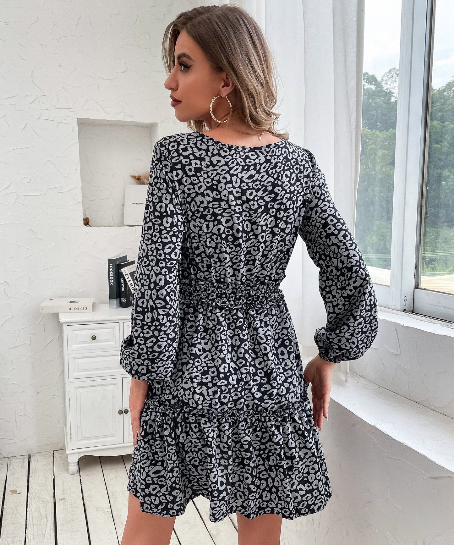 Shirred Waist Leopard Print Dress