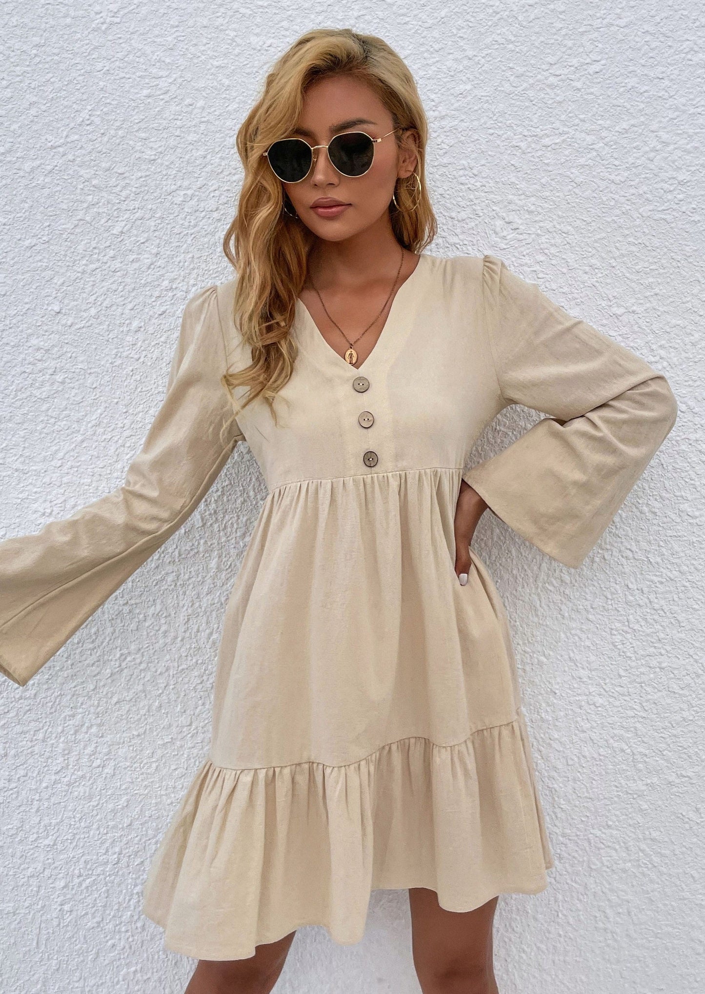 Ruffle Hem Long Sleeve Dress