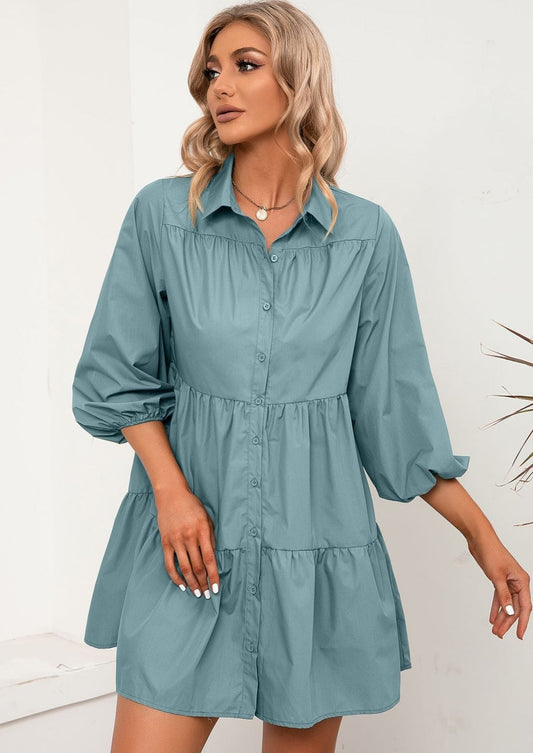 Elbow Length Tiered Shirt Dress