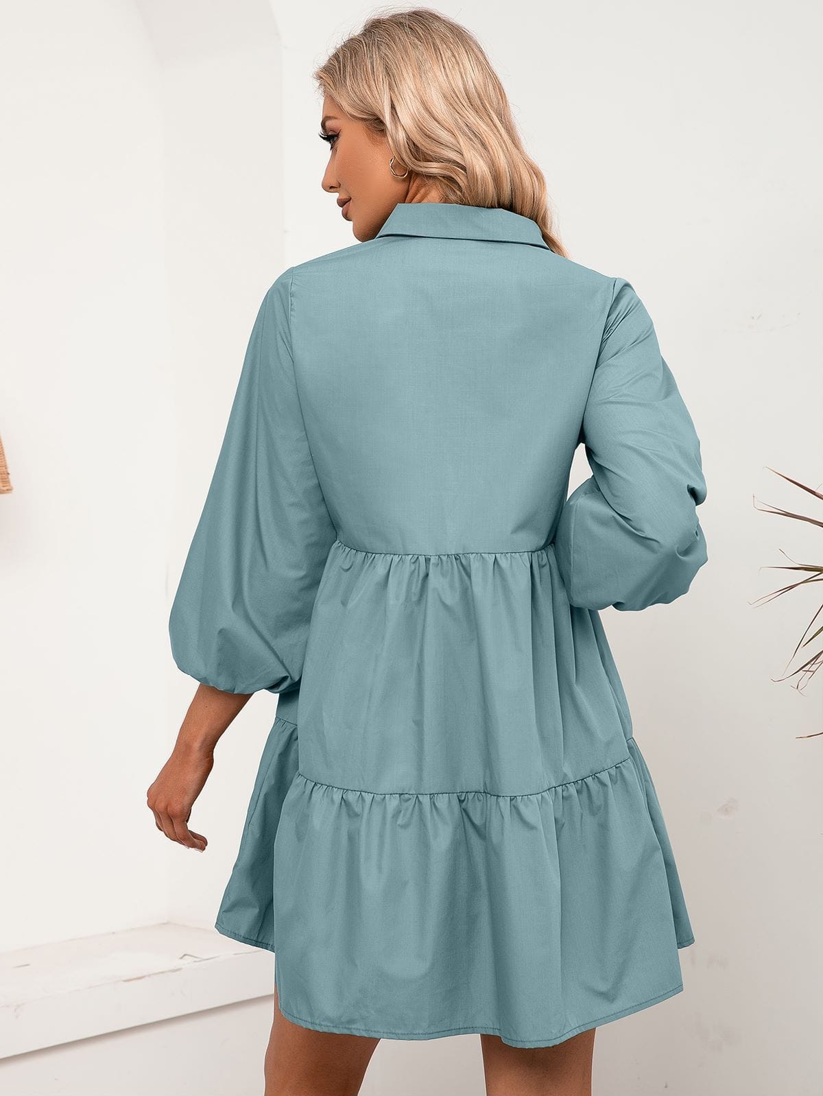 Elbow Length Tiered Shirt Dress