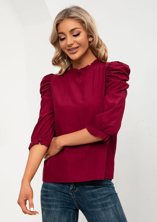 Ruffle Neck Gigot Sleeve Blouse