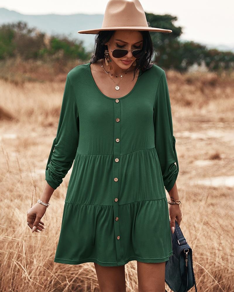 Button Down Tiered Shift Dress