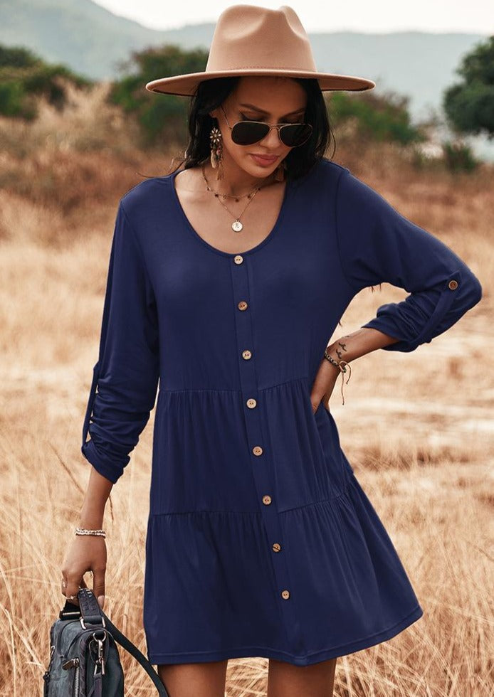 Button Down Tiered Shift Dress