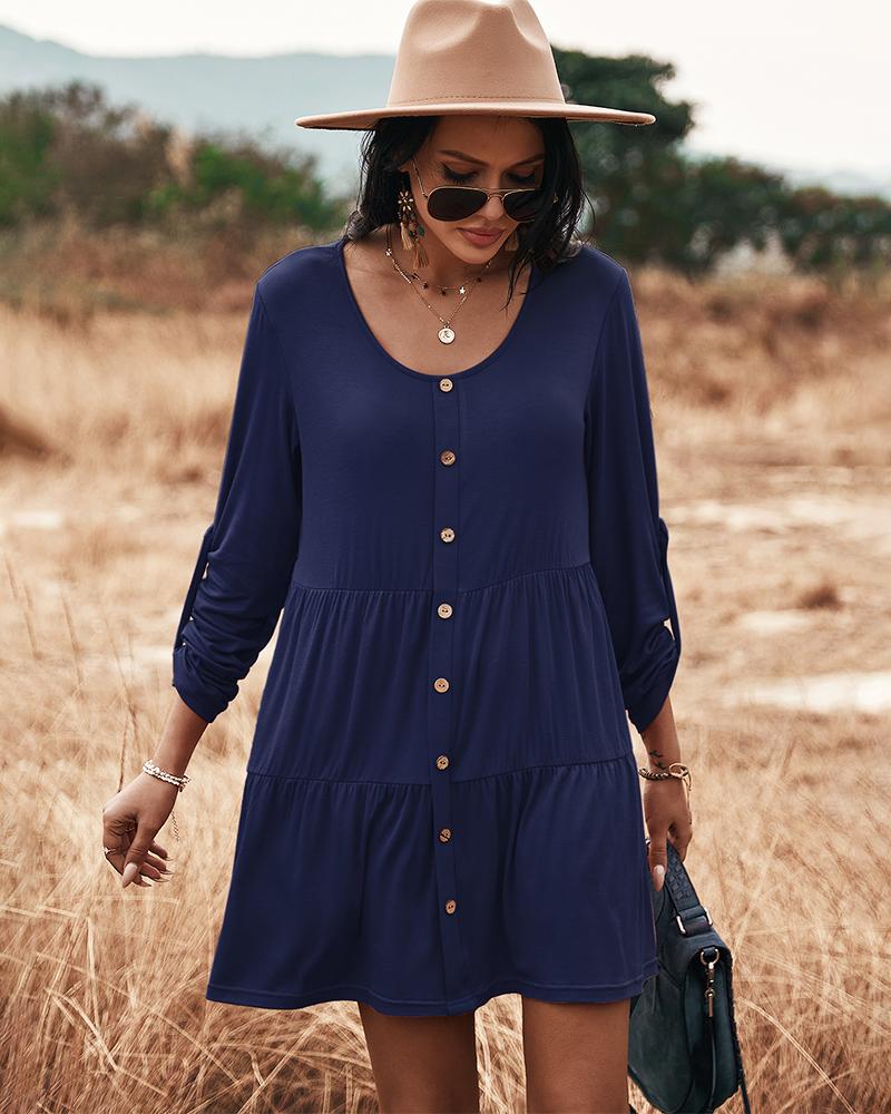 Button Down Tiered Shift Dress