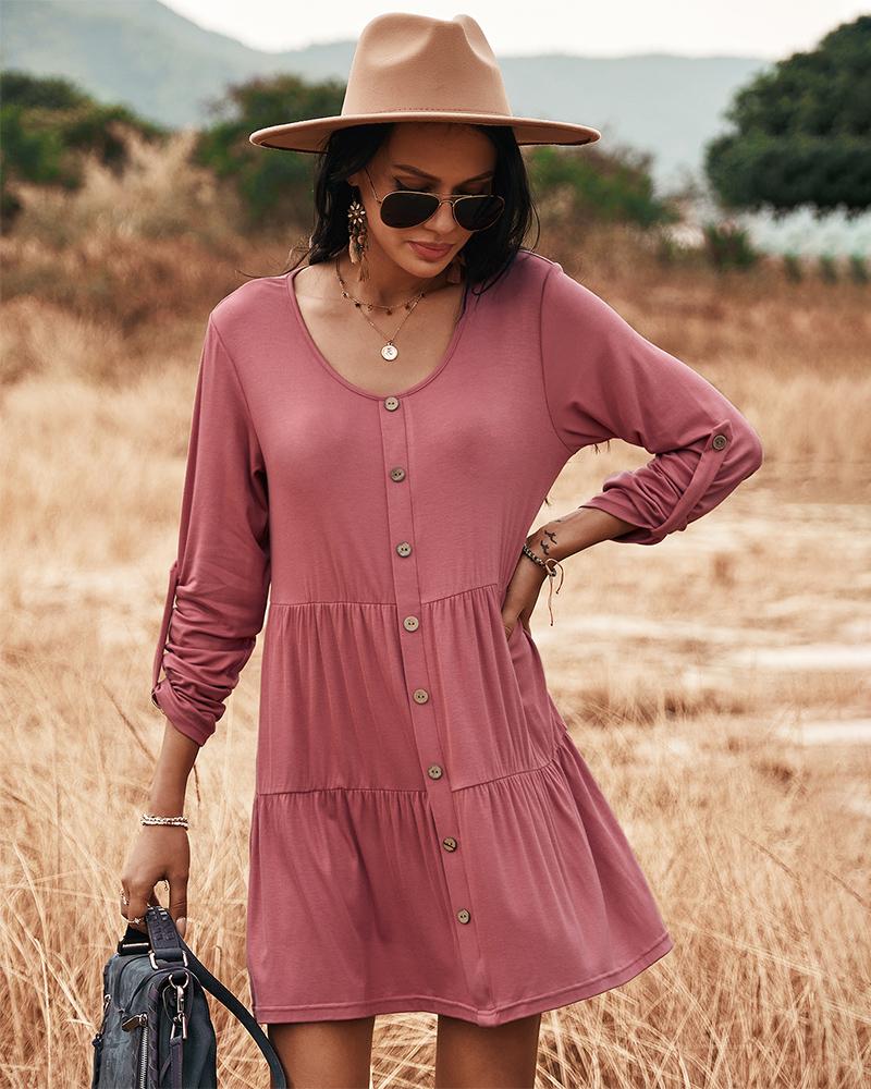 Button Down Tiered Shift Dress