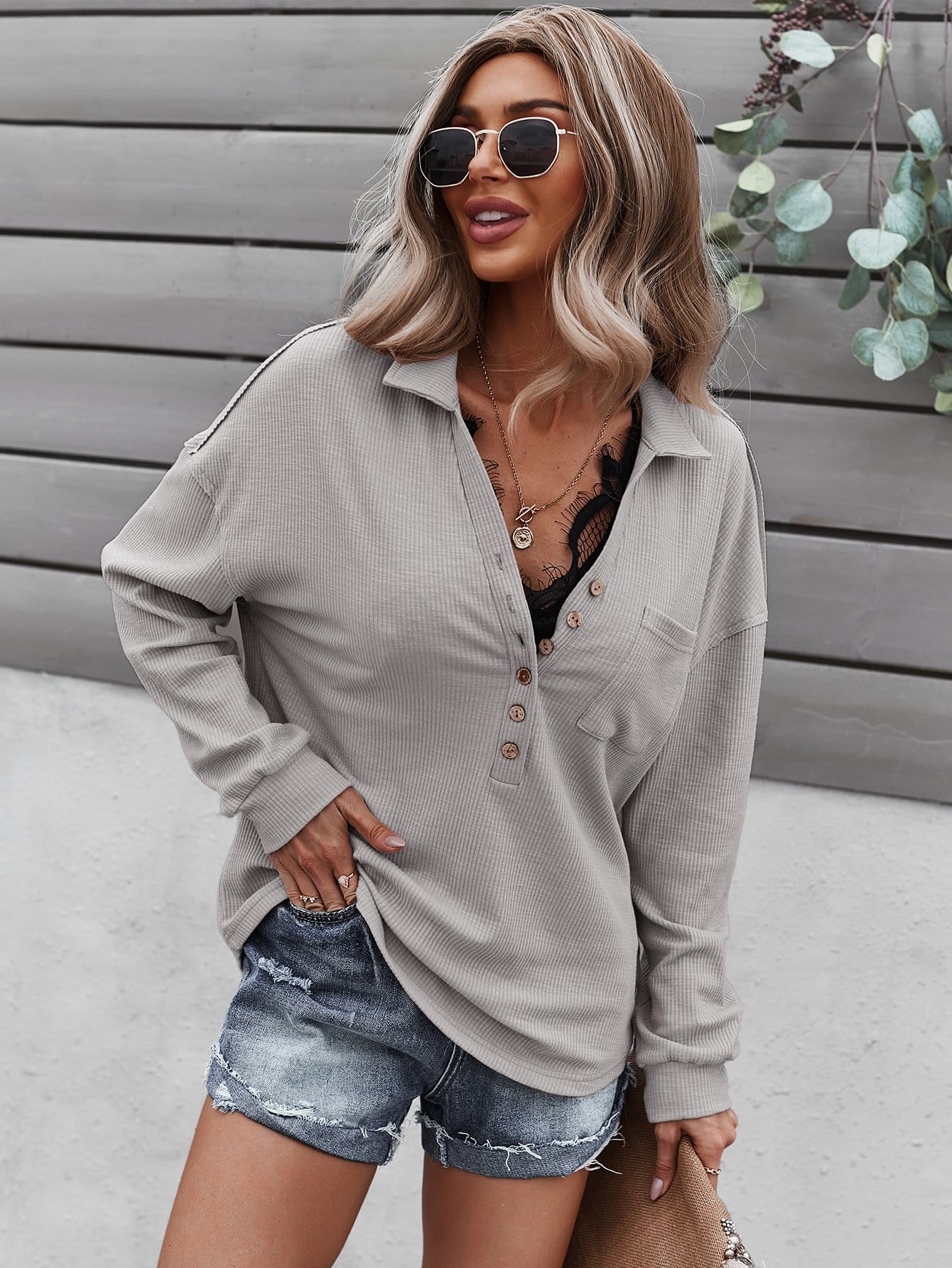 Ribbed Knit Drop Shoulder Sweater