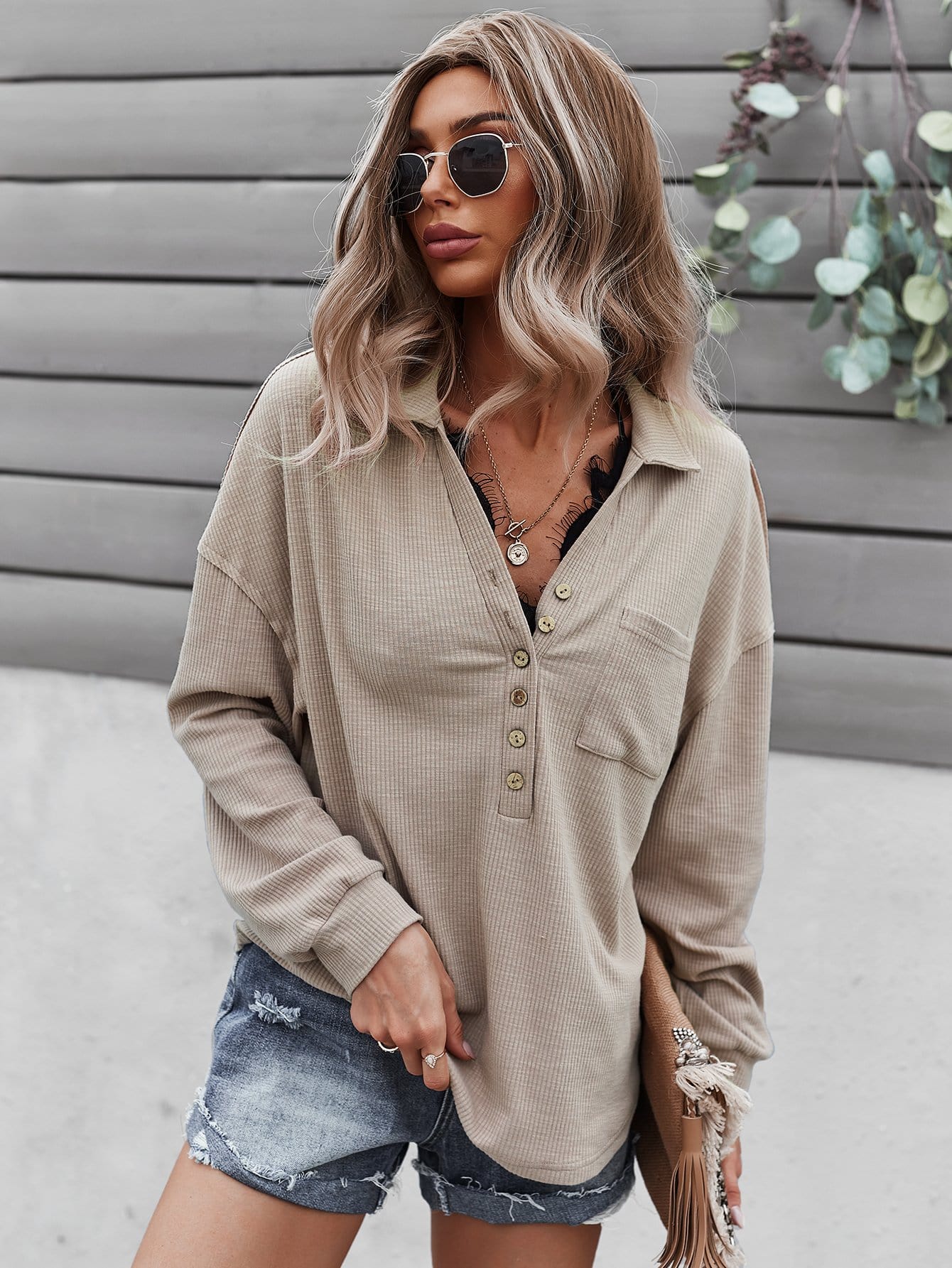 Ribbed Knit Drop Shoulder Sweater