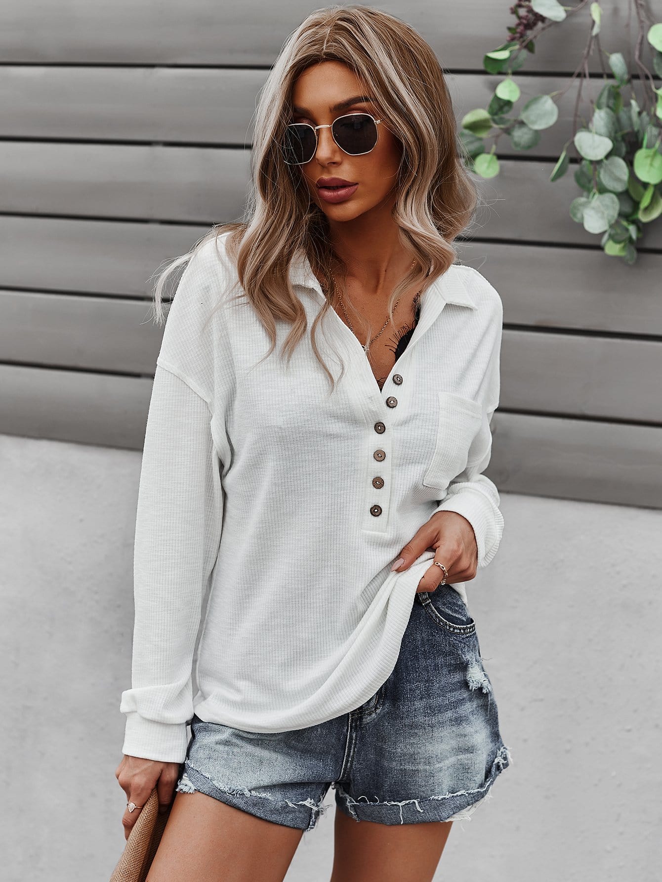 Ribbed Knit Drop Shoulder Sweater