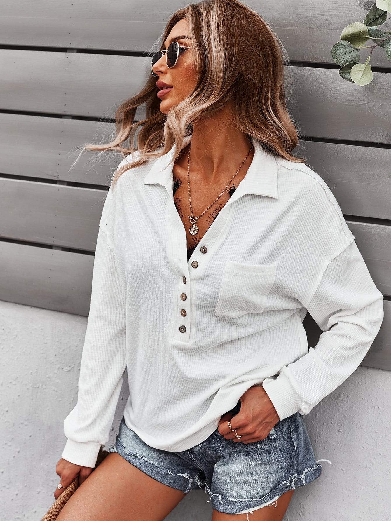 Ribbed Knit Drop Shoulder Sweater