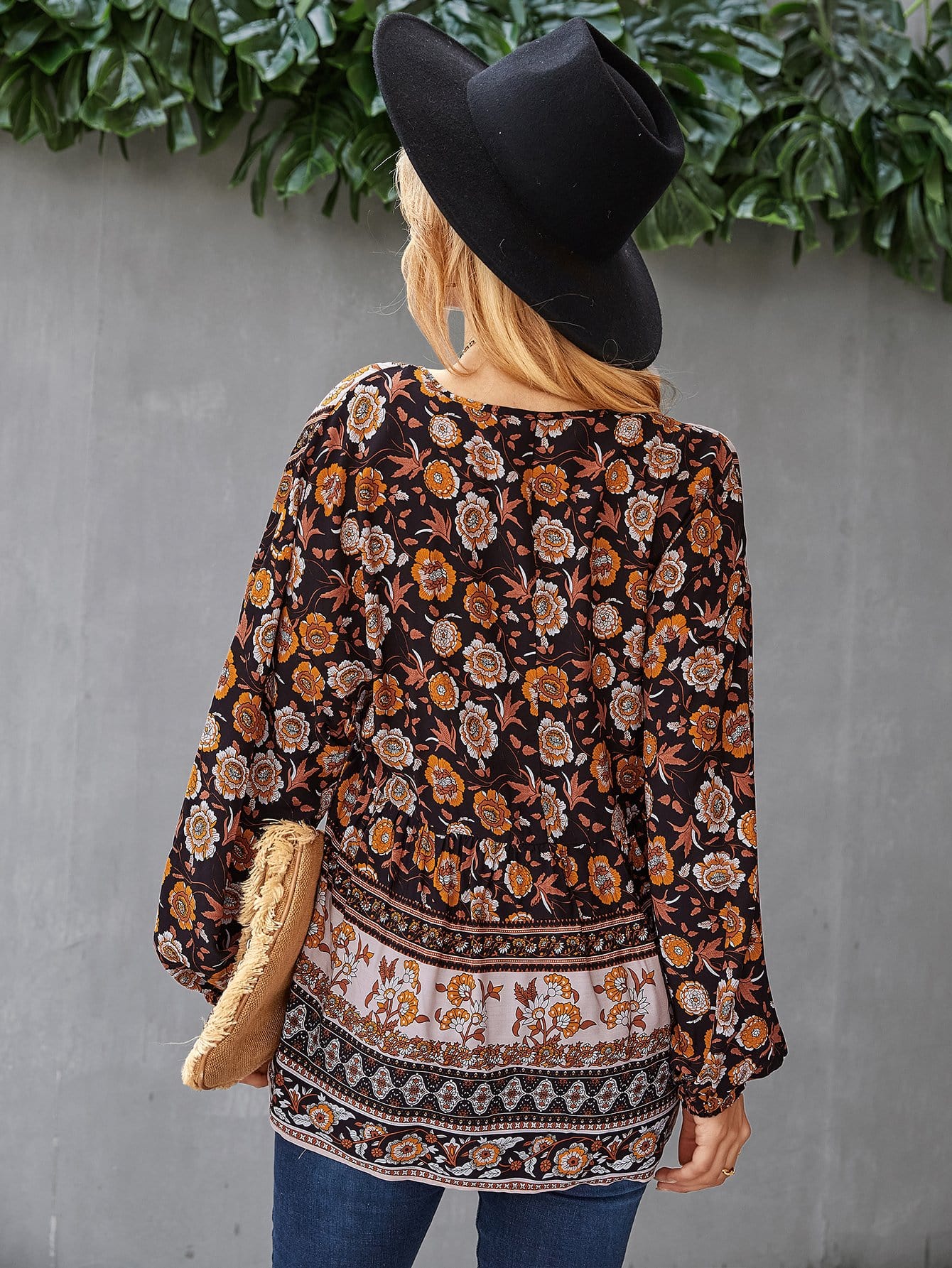 V Neck Boho Floral Blouse