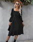 Straight Neck Double Puff Sleeve Dress