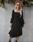 Straight Neck Double Puff Sleeve Dress
