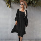 Straight Neck Double Puff Sleeve Dress
