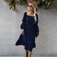 Straight Neck Double Puff Sleeve Dress