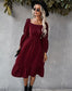 Straight Neck Double Puff Sleeve Dress