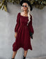 Straight Neck Double Puff Sleeve Dress