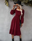 Straight Neck Double Puff Sleeve Dress