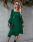 Straight Neck Double Puff Sleeve Dress