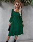 Straight Neck Double Puff Sleeve Dress