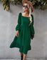 Straight Neck Double Puff Sleeve Dress