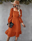 Straight Neck Double Puff Sleeve Dress