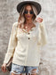 Contrast Half Button Textured Knit Sweater