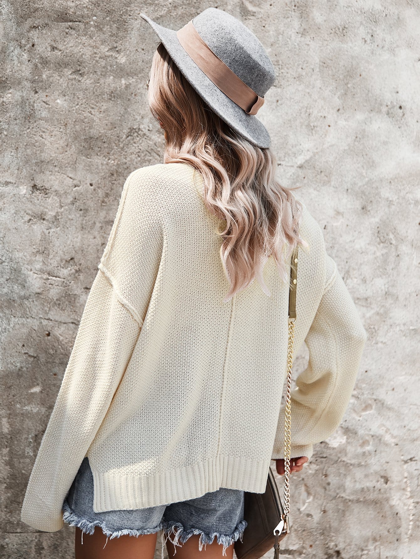 Contrast Half Button Textured Knit Sweater