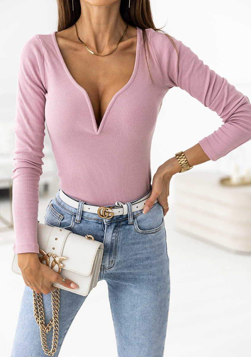 Solid Plunge Neck Blouse