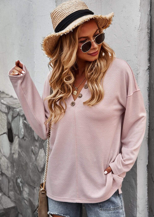 V Neck Contrast Button Sweater