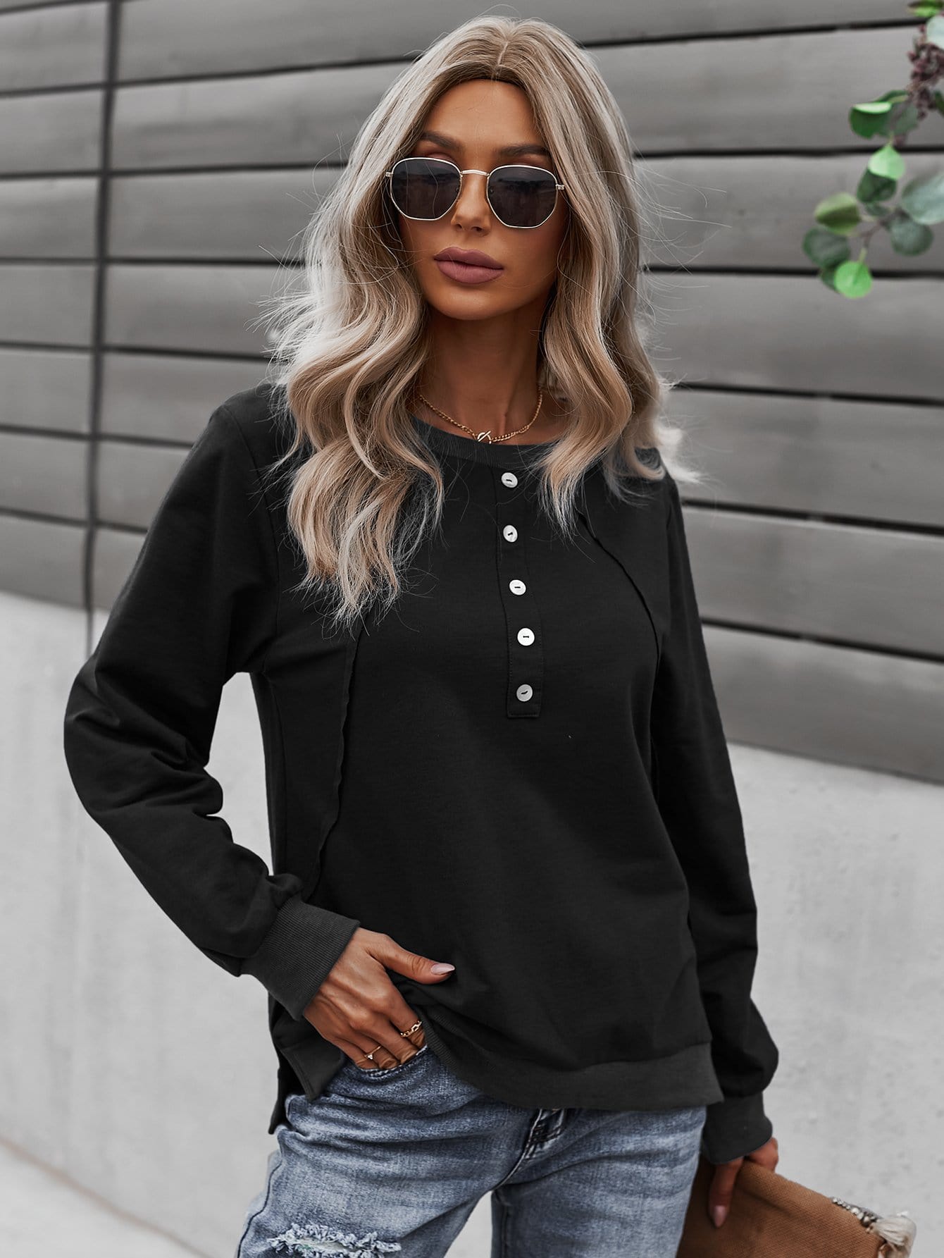 Half Button Front Sweater