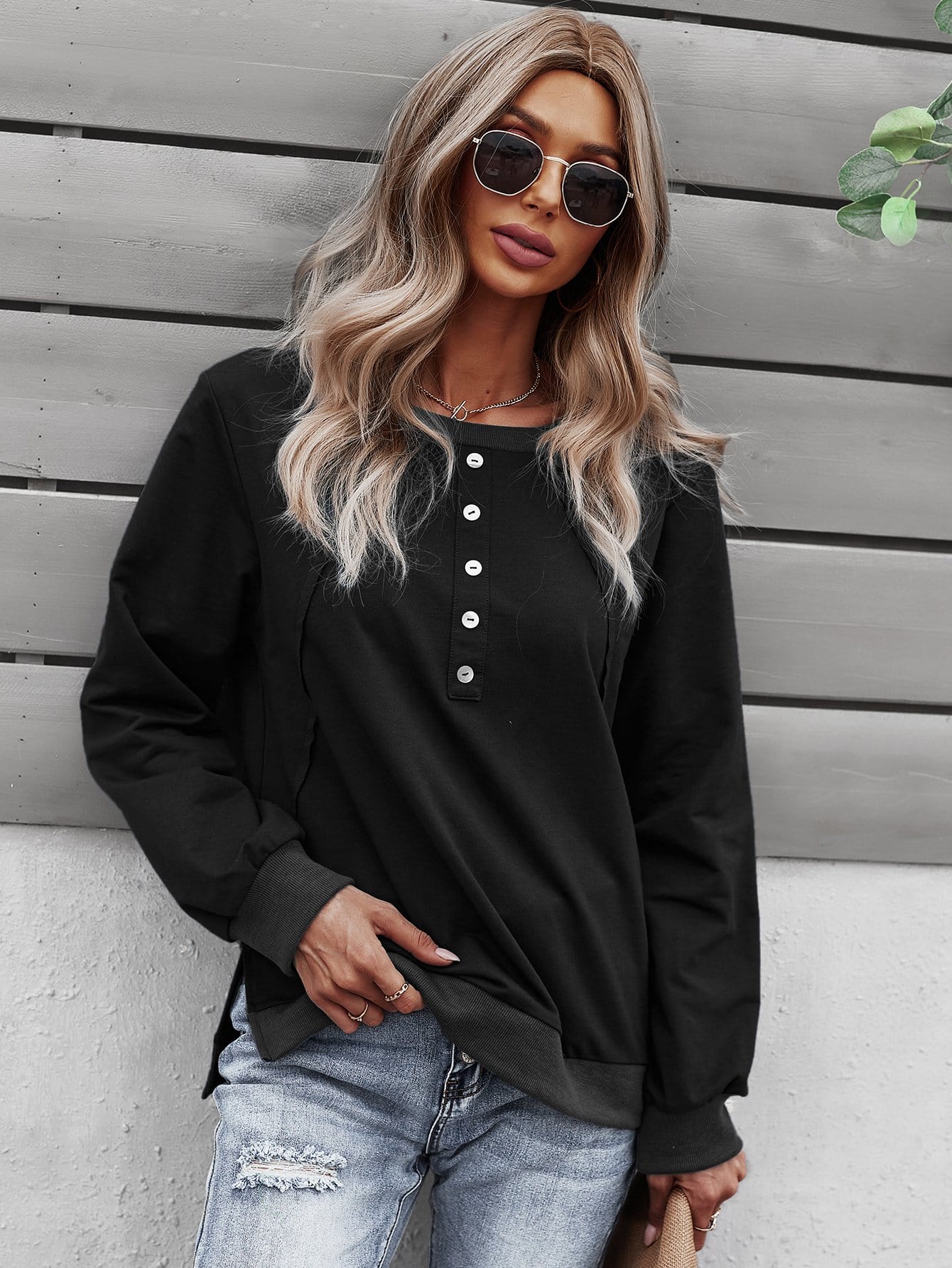 Half Button Front Sweater