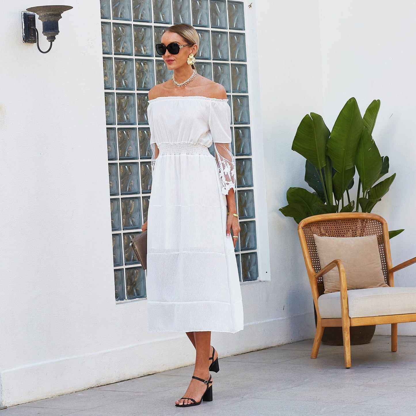 Off Shoulder Lace Sleeve Dress