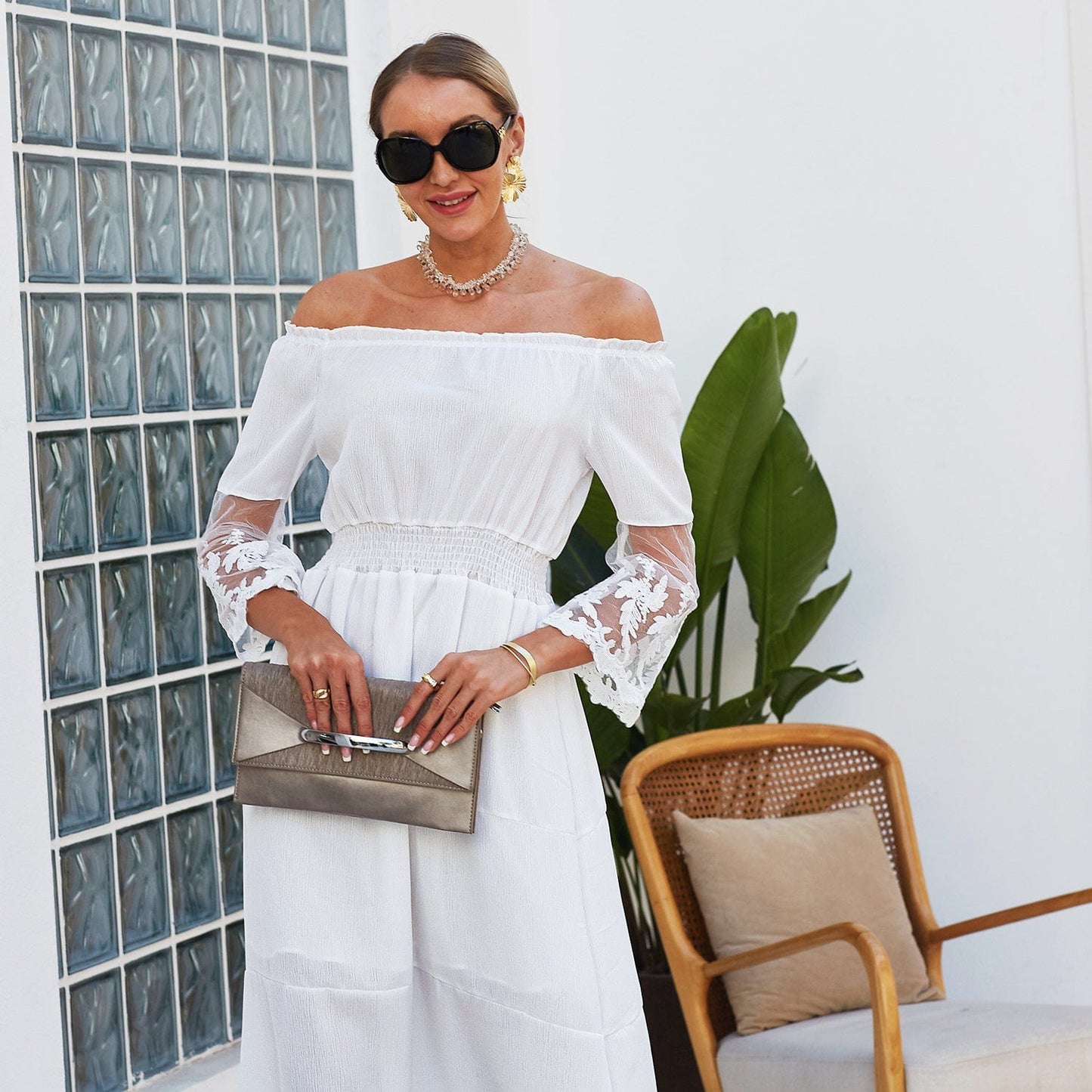 Off Shoulder Lace Sleeve Dress