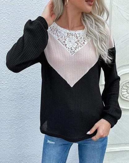 Lace Detail Color Block Sweater