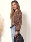 Leopard Print Bishop Sleeve Blouse