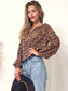 Leopard Print Bishop Sleeve Blouse