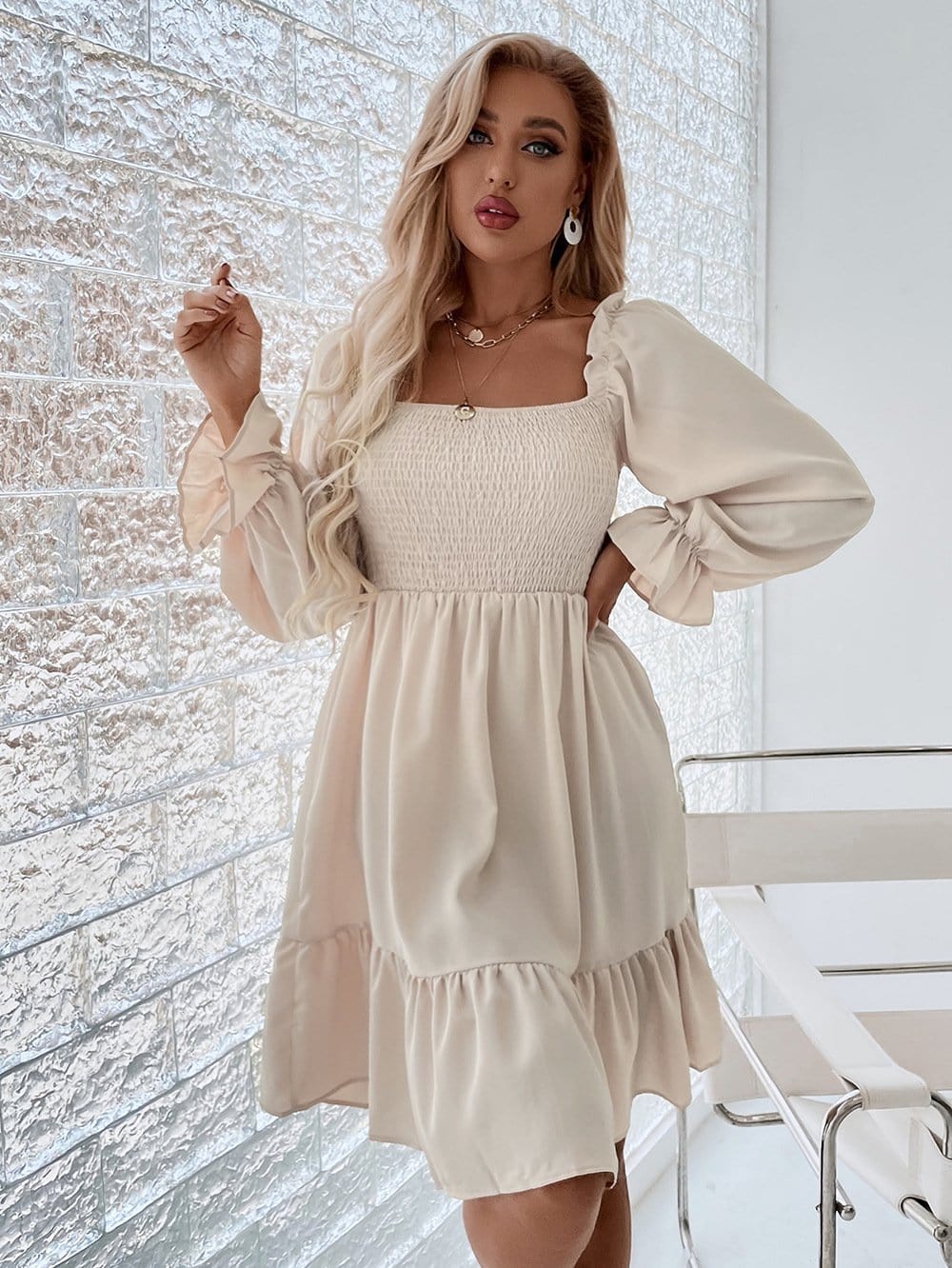 Shirred Ruffle Hem Dress