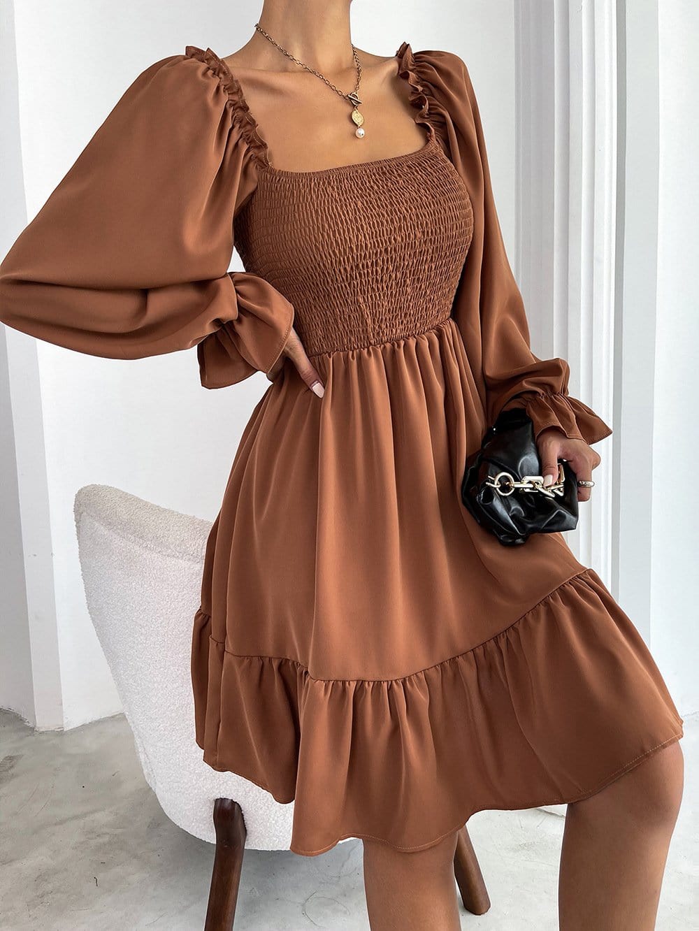 Shirred Ruffle Hem Dress