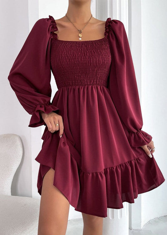 Shirred Ruffle Hem Dress