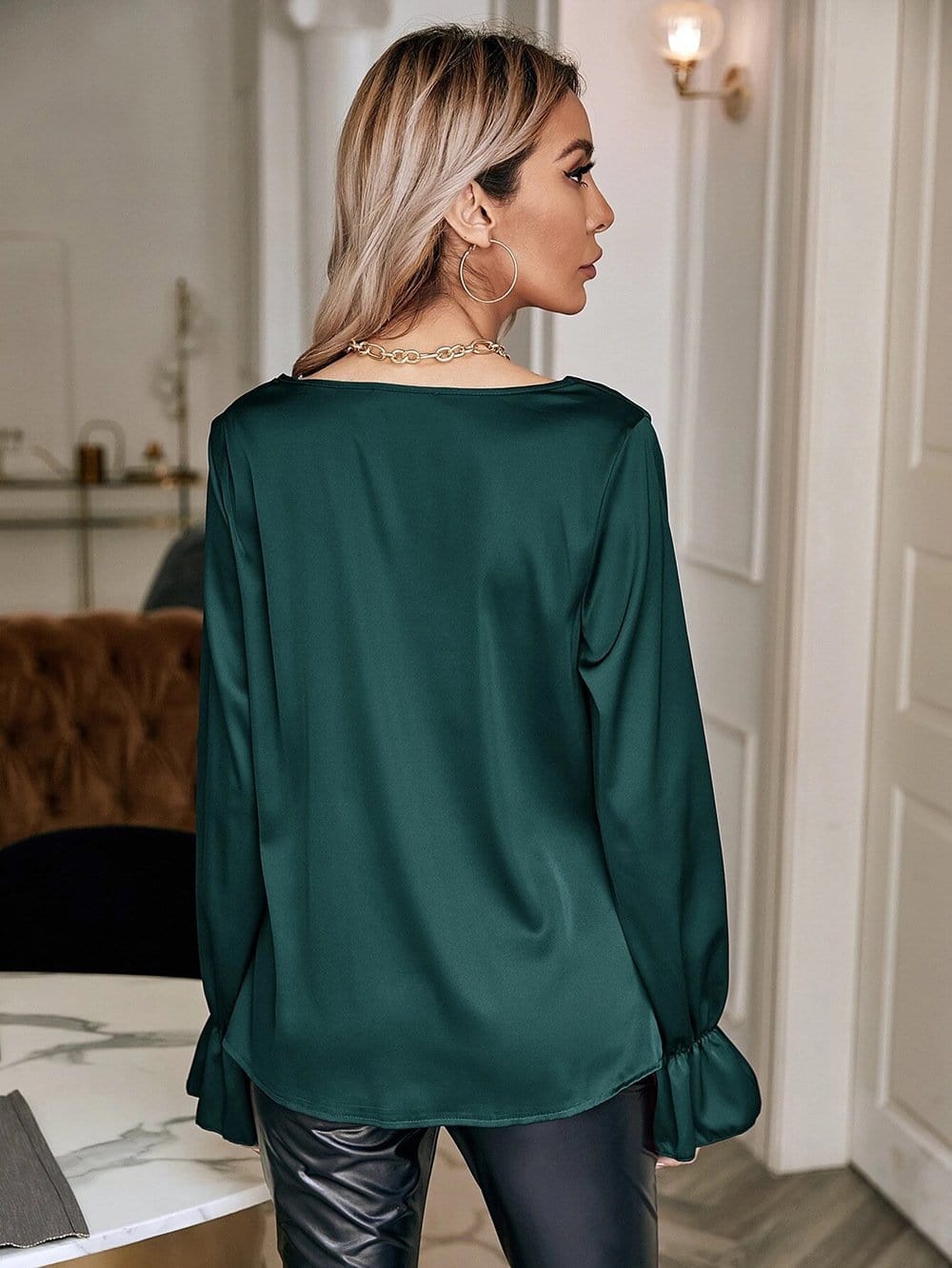 Cowl Neck Long Sleeve Blouse